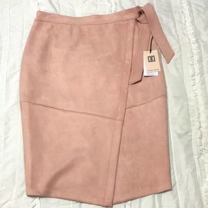 NWT - Ivanka Trump Pink Faux Suede Wrap Skirt - Size 12 (fits like 14)
